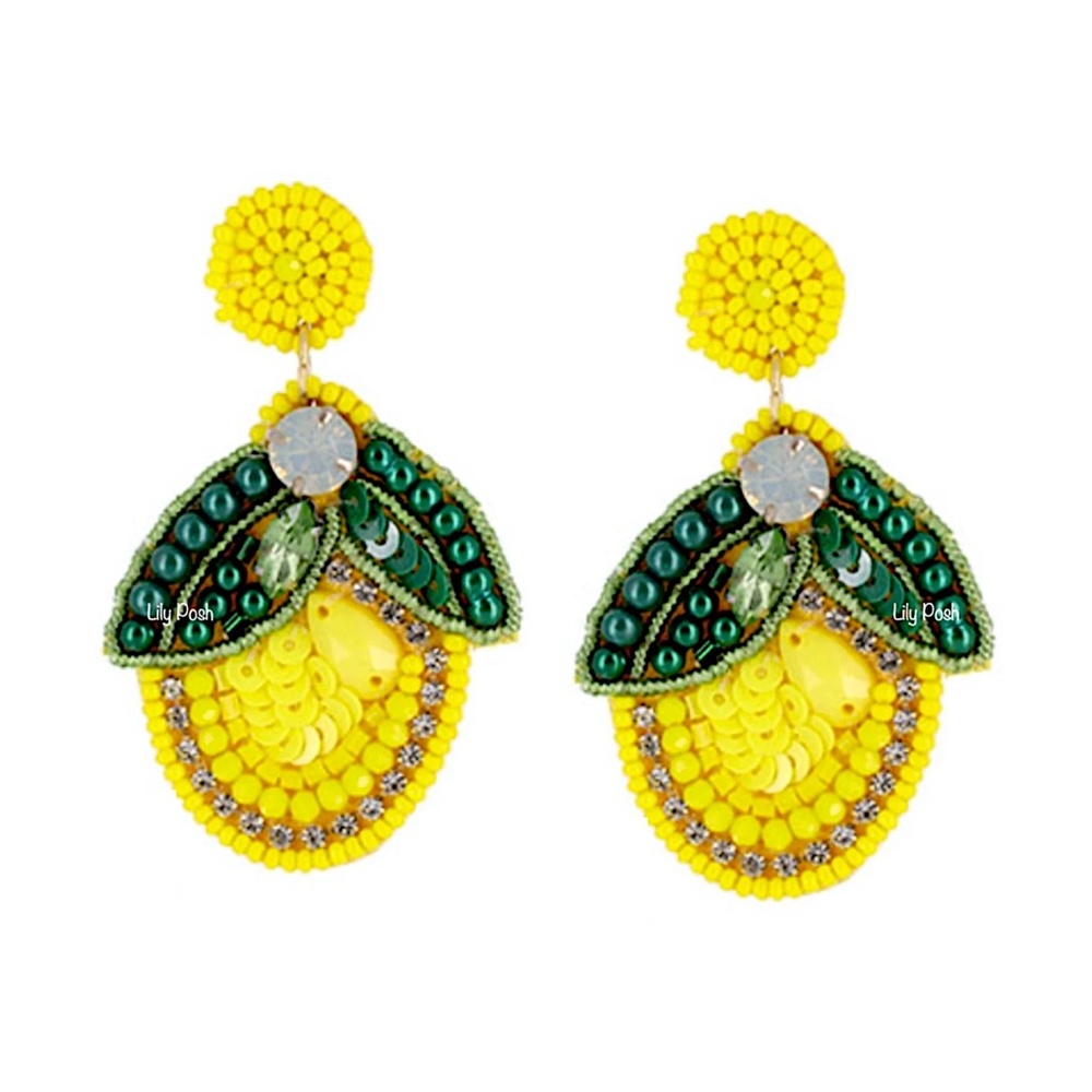 Beaded Lemon Earring, Seed Bead Fruit Earring, Lemon, Lily Posh